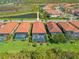 Birds eye view of a neighborhood with pools and manicured lawns at 10357 Crooked Creek Dr, Venice, FL 34293