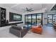 Stylish living room with modern furnishings, large windows, and direct access to an outdoor pool area at 1230 Royal Tern Dr, Punta Gorda, FL 33950