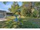 Lush backyard with a birdbath, mature trees, and ample space for gardening or recreation at 17380 Shirley Ave, Port Charlotte, FL 33948