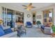 Spacious lanai featuring views of a lake, neutral walls, modern ceiling fan, and cozy furniture at 24371 Westgate Blvd, Port Charlotte, FL 33980