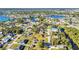 Aerial view of homes near a lake showing backyards and pools at 3880 Pinstar Ter, North Port, FL 34287
