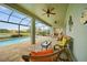 Spacious covered patio with comfortable seating, ceiling fans and pool views at 24407 Riverfront Dr, Punta Gorda, FL 33980