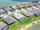 Aerial view of homes featuring screened lanais, well-maintained lawns, and waterfront access at 16064 Shoreline Dr, Punta Gorda, FL 33982