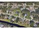 Aerial view of a residential street with well-maintained lawns and mature trees at 619 Boundary Blvd, Rotonda West, FL 33947