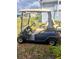 Close up of a blue golf cart with tan seats at 354 Blackburn Blvd, North Port, FL 34287