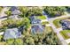 Aerial shot of houses with screened pools surrounded by vibrant trees, and green lawns at 4331 Marcella Ter, North Port, FL 34286