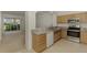 Kitchen with granite countertops, light wood cabinets, stainless steel appliances, and an open view to the lanai at 1156 Jonah Dr, North Port, FL 34289