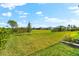 Large backyard with green grass, a manicured hedge, landscaping and views of neighboring houses at 17336 Sandpearl Rd, Venice, FL 34293