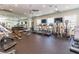 Spacious gym with a variety of exercise equipment, ceiling fans, and natural light from large windows at 25340 E Lenox Cir, Punta Gorda, FL 33950