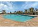 Large community pool surrounded by lush palm trees and plenty of lounge chairs for residents to enjoy at 25340 E Lenox Cir, Punta Gorda, FL 33950