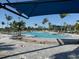 A resort style pool area with palm trees and ample seating at 17420 Jadestone Ct, Venice, FL 34293