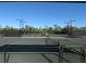 Scenic tennis courts bordered by mature trees, providing a tranquil recreational setting at 17420 Jadestone Ct, Venice, FL 34293