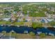 Wide angle aerial showcasing canal-front homes with docks, boat lifts, and canals winding through a lush, green neighborhood at 2368 Pellam Blvd, Port Charlotte, FL 33948