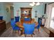 Welcoming dining area with a round wooden table, blue chairs, and stylish decor perfect for Gathering meals at 6249 Drucker Cir, Port Charlotte, FL 33981