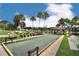 Outdoor shuffleboard with benches for viewers, shaded by tall palms at 861 Seabrooke Dr, Englewood, FL 34223