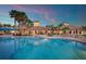 Resort-style pool surrounded by palm trees, lounge chairs, and beautiful architecture for luxury living at 1352 Raspberry Dr, North Port, FL 34289