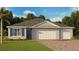 Charming single-story home featuring a three-car garage, well-manicured lawn and complementary blue shutters at 1490 Mableton Dr, Port Charlotte, FL 33953