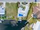An aerial view of a modern home featuring a private pool and boat dock on a waterfront property at 1960 W Marion Ave, Punta Gorda, FL 33950