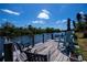 Dock with comfortable seating under umbrella with waterfront views at 4238 Gardner Dr, Port Charlotte, FL 33952