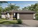 Charming single-story home features a two-car garage, landscaped yard, and a modern architectural design surrounded by mature trees at 2300 Nordendale Blvd, North Port, FL 34288