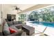 Screened porch with outdoor seating area and a beautiful swimming pool beyond at 2903 Pope St, North Port, FL 34287