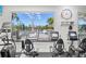 Bright fitness center showcasing modern exercise equipment with views of the community pool at 5428 Royal Poinciana Way, North Port, FL 34291