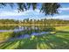 Scenic water view of lake lined with mature trees reflecting a calm blue sky at 1085 Jonah Dr, North Port, FL 34289