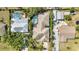 Aerial view of a home with a screened pool, patio, and a spacious backyard surrounded by trees at 1357 Le Pera Rd, Englewood, FL 34223