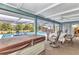 Relaxing pool area featuring a hot tub, seating, and tropical landscaping beyond the screened enclosure at 2236 Arnet St, Port Charlotte, FL 33948