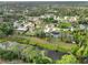 An aerial view displays a canal community with waterfront homes amidst a canopy of mature trees at 2776 Tusket Ave, North Port, FL 34286