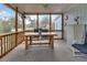 Screened in porch with wood railing, table and chairs, mini-fridge, and ceiling fan at 3215 Cedarbrook Dr, Punta Gorda, FL 33982
