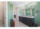 Stylish bathroom featuring double sinks with granite counters, black cabinetry, and calming, green walls at 1606 Navigator Rd, Punta Gorda, FL 33983
