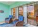 Relaxing lanai with comfortable seating, glass sliding doors, and a picturesque lake view at 19375 Water Oak Dr # 106, Port Charlotte, FL 33948