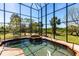 Sparkling pool featuring a spa, clear water, and a screened enclosure, surrounded by lush landscaping at 3712 Balboa Ct, Punta Gorda, FL 33983