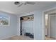 Bedroom with new closet and ceiling fan at 1249 Indus, Venice, FL 34293