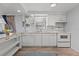 Bright kitchen featuring white cabinets, tile backsplash, modern appliances, and wood-look flooring at 1249 Indus, Venice, FL 34293