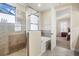 Bathroom featuring glass shower, soaking tub, and natural light at 14142 Fort Myers Ave, Port Charlotte, FL 33981