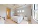Bright bedroom featuring tray ceilings, light walls, carpet, and large windows at 24103 Pyramid Way, Punta Gorda, FL 33955
