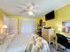 Yellow bedroom with spacious closet, workspace, media center, and a comfortable bed at 582 Ridgewood Nw St, Port Charlotte, FL 33952