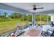 Screened patio with an open view of the backyard and equipped with ceiling fan and outdoor furniture at 2685 Nanette Ln, North Port, FL 34286