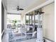 Inviting covered patio with comfortable seating, ceiling fan, stylish rug, and an outdoor heater at 7200 Riverside Dr, Punta Gorda, FL 33982