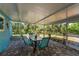 Wonderful covered back porch features a dining table and view of the backyard at 3175 Lakatos St, North Port, FL 34286