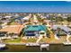 Beautiful aerial shot of waterfront home with a screened-in pool and backyard landscaping on a sunny day at 1134 Coronado Dr, Punta Gorda, FL 33950