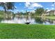 Waterside view of a Muscovy duck standing near a fountain in the serene community pond at 19505 Quesada Ave # Pp201, Port Charlotte, FL 33948