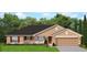 Charming single-story home featuring a covered front porch, a two-car garage, and lush green landscaping at 310 Runyon St, Port Charlotte, FL 33953