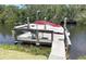 Well-maintained private boat dock with boat lift and covered boat, set on a tranquil canal at 18954 Ayrshire Cir, Port Charlotte, FL 33948