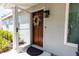 Close up of front door with decorative wreath and sidelight at 5333 Simrak St, North Port, FL 34287