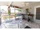Inviting screened patio complete with tile flooring, ceiling fan, seating and decor for relaxing and entertaining at 5333 Simrak St, North Port, FL 34287