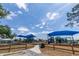 Community playground with vibrant blue sunshades over slides, climbing structures, and ample play space at 5333 Simrak St, North Port, FL 34287