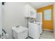 Modern laundry room with new washer and dryer, sink, cabinets, and storage at 6245 Alhambra Ave, North Port, FL 34291